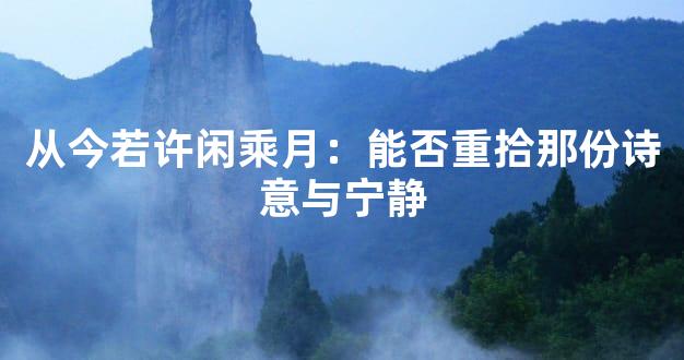 从今若许闲乘月：能否重拾那份诗意与宁静